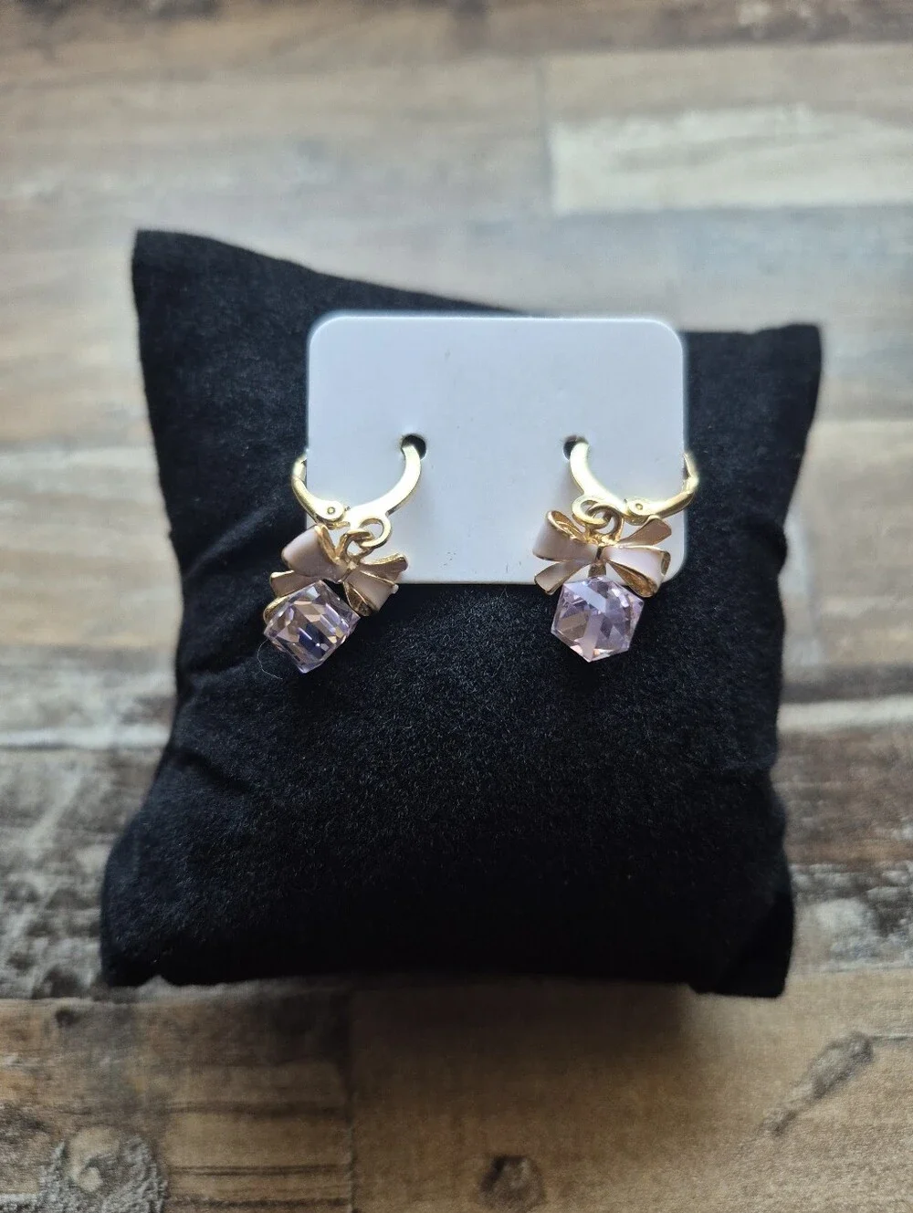Girls Bow Earrings with Square Crystal Stone